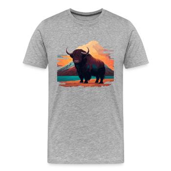Ilustration de yak de l’Himalaya - T-shirt bio Premium Homme - gris chiné - Devant - Damien (186cm)