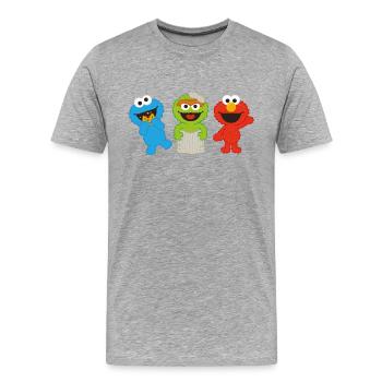 Sesamstraße Baby Krümelmonster, Oscar & Elmo - Männer Premium Bio T-Shirt - Grau meliert - Vorne - Damien (186cm)