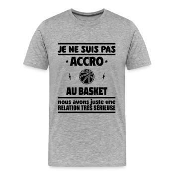 pas accro au basket - T-shirt bio Premium Homme - gris chiné - Devant - Damien (186cm)