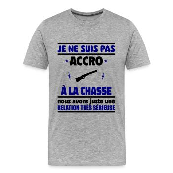 Je ne suis pas accro à la chasse - T-shirt bio Premium Homme - gris chiné - Devant - Damien (186cm)