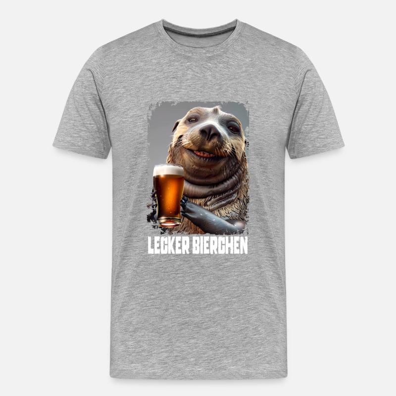 Lecker Bierchen Seelöwe - Männer Premium Bio T-Shirt - Grau meliert