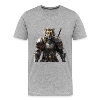 Tiger Knight Moyen Âge - T-shirt bio Premium Homme - gris chiné - Devant - Damien (186cm)