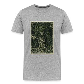 Le Tarot du Gardien de la Forêt - T-shirt bio Premium Homme - gris chiné - Devant - Damien (186cm)