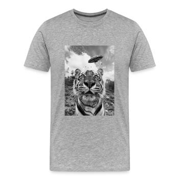 Tigre selfie OVNI - T-shirt bio Premium Homme - gris chiné - Devant - Damien (186cm)