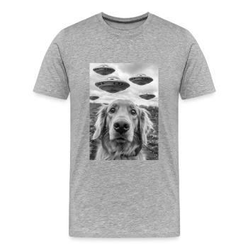 Chien selfie OVNI - T-shirt bio Premium Homme - gris chiné - Devant - Damien (186cm)