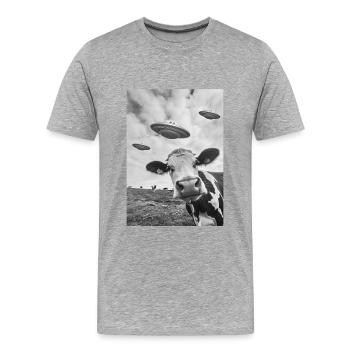 OVNI Selfie Vache - T-shirt bio Premium Homme - gris chiné - Devant - Damien (186cm)