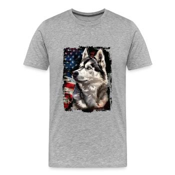 Husky de Sibérie Amérique États-Unis - T-shirt bio Premium Homme - gris chiné - Devant - Damien (186cm)
