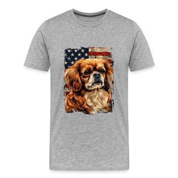 Épagneul du Tibet Amérique États-Unis - T-shirt bio Premium Homme - gris chiné - Devant - Damien (186cm)