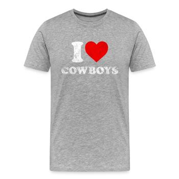 Ich liebe Cowboys Top Distressed I Herz Cowboys - Männer Premium Bio T-Shirt - Grau meliert - Vorne - Damien (186cm)