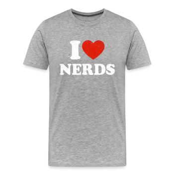 Damen I Love Nerds Outfit Distressed I Heart - Männer Premium Bio T-Shirt - Grau meliert - Vorne - Damien (186cm)