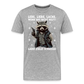 Waschbär Lebe Liebe Lache Wenn das nicht hilft - Männer Premium Bio T-Shirt - Grau meliert - Vorne - Damien (186cm)