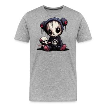 Ours en peluche Emo mignon - T-shirt bio Premium Homme - gris chiné - Devant - Damien (186cm)