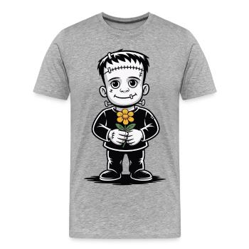 Petit garçon monstre brodé avec une fleur orange - T-shirt bio Premium Homme - gris chiné - Devant - Damien (186cm)