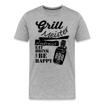 GrillmeisterAndreas.ai - Männer Premium Bio T-Shirt - Grau meliert - Vorne - Damien (186cm)
