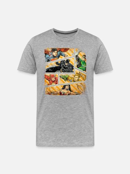 DC Comics Justice League Collage - Männer Premium Bio T-Shirt - Grau meliert