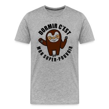 dormir c'est mon super-pouvoir - T-shirt bio Premium Homme - gris chiné - Devant - Damien (186cm)