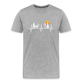 Jäger Jagd Herzschlag Hirsch Hochsitz - Männer Premium Bio T-Shirt - Grau meliert - Vorne - Damien (186cm)