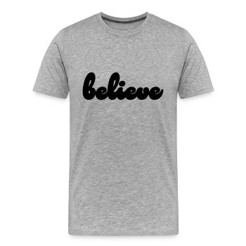 believe - Men's Premium Organic T-Shirt - heather grey - Front - Damien (186cm)