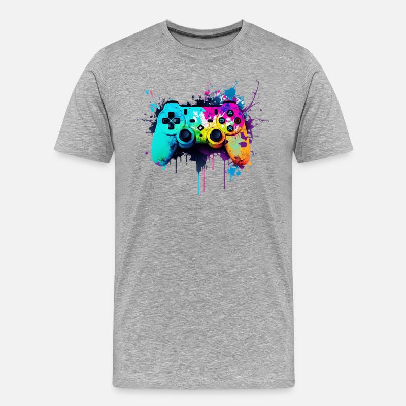 Neon Gaming Controller / Kontroller - Männer Premium Bio T-Shirt - Grau meliert