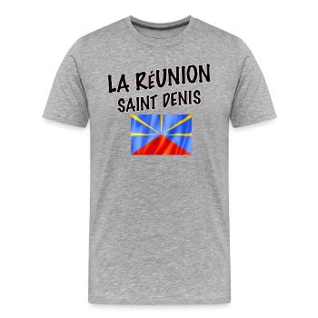 La Réunion Saint Denis Drapeau Fierté - T-shirt bio Premium Homme - gris chiné - Devant - Damien (186cm)