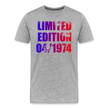 Édition limitée 50e anniversaire - ꝏ Approvisionnement 04/1974 - T-shirt bio Premium Homme - gris chiné - Devant - Damien (186cm)