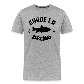 Garde la pêche cadeau pêcheur - T-shirt bio Premium Homme - gris chiné - Devant - Damien (186cm)
