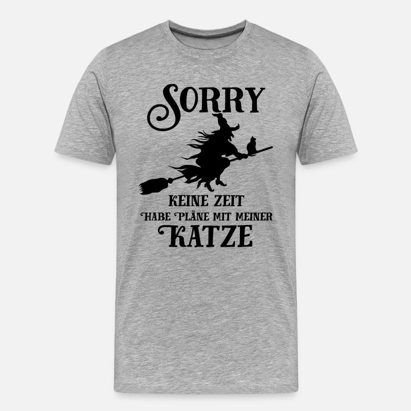 Katze Pläne Hexe - Männer Premium Bio T-Shirt - Grau meliert