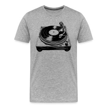 Schallplatte Vinyl Musik Plattenspieler retro - Männer Premium Bio T-Shirt - Grau meliert - Vorne - Damien (186cm)