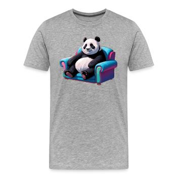 Cooler Panda auf der Couch - Männer Premium Bio T-Shirt - Grau meliert - Vorne - Damien (186cm)