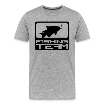 équipe de pêche sport logo poisson rouge bleu - T-shirt bio Premium Homme - gris chiné - Devant - Damien (186cm)