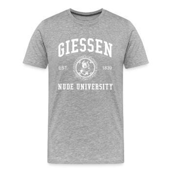 Gießen Nude University Hochschule Universität Uni - Männer Premium Bio T-Shirt - Grau meliert - Vorne - Damien (186cm)