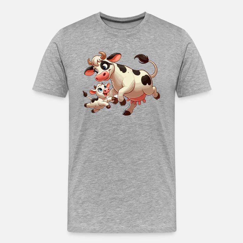 Kuhmutter mit herumtollendem Kind - Männer Premium Bio T-Shirt - Grau meliert