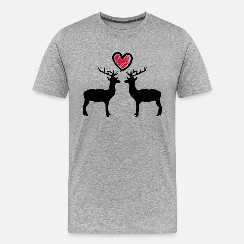 hirsch_love_c2 - Männer Premium Bio T-Shirt - Grau meliert