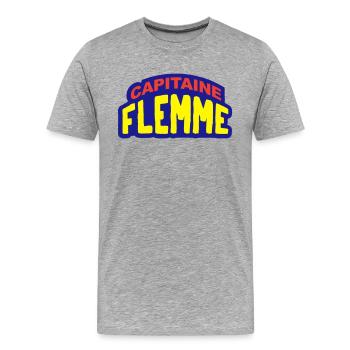 Capitaine flemme humour super héros - T-shirt bio Premium Homme - gris chiné - Devant - Damien (186cm)