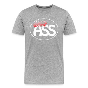 First Ass Logo - Frame - FA03 - Männer Premium Bio T-Shirt - Grau meliert - Vorne - Damien (186cm)