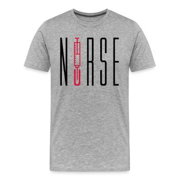 nurse doctor text stechen spritze blut arzt abhoer - Männer Premium Bio T-Shirt - Grau meliert - Vorne - Damien (186cm)