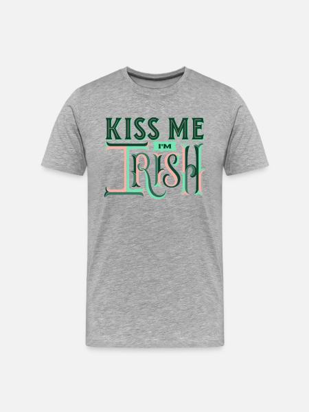 Kiss Me I`m IRISH - Männer Premium Bio T-Shirt - Grau meliert