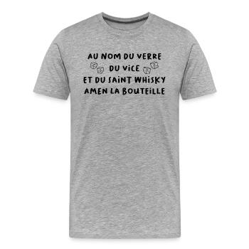 Humour whisky prière - T-shirt bio Premium Homme - gris chiné - Devant - Damien (186cm)