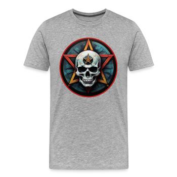 Crâne coloré avec pentagramme - T-shirt bio Premium Homme - gris chiné - Devant - Damien (186cm)
