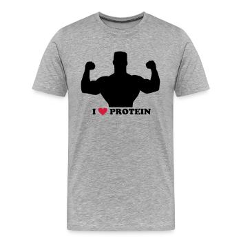 I love Protein - Männer Premium Bio T-Shirt - Grau meliert - Vorne - Damien (186cm)
