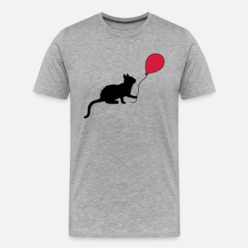 Roter Luftballon Kätzchen spielt - Männer Premium Bio T-Shirt - Grau meliert