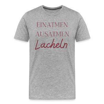 Einatmen, ausatmen, lächeln! - Männer Premium Bio T-Shirt - Grau meliert - Vorne - Damien (186cm)