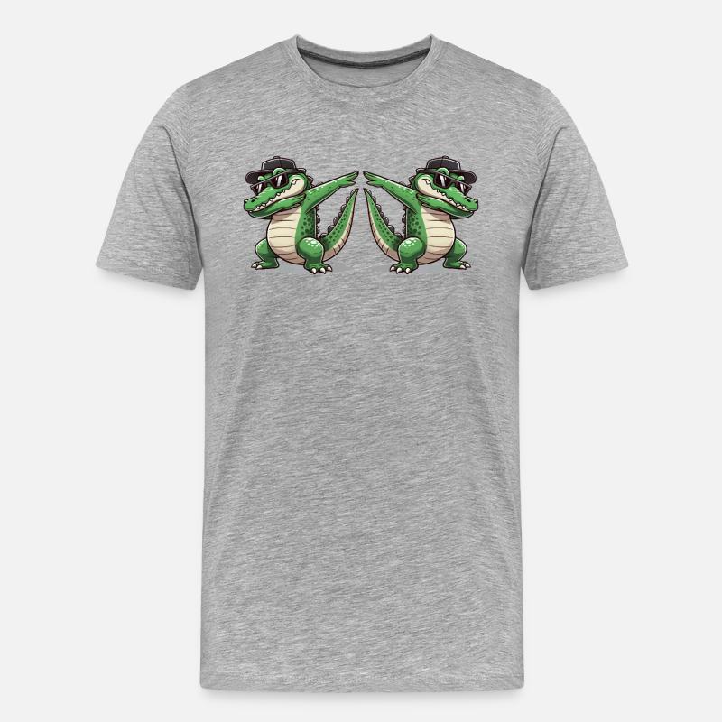 Krokodil Comic Dabbing 2 - Männer Premium Bio T-Shirt - Grau meliert