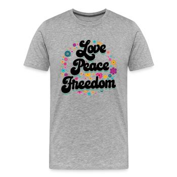 Hippie | Love Peace Freedom Hippies Gifts - Men's Premium Organic T-Shirt - heather grey - Front - Damien (186cm)