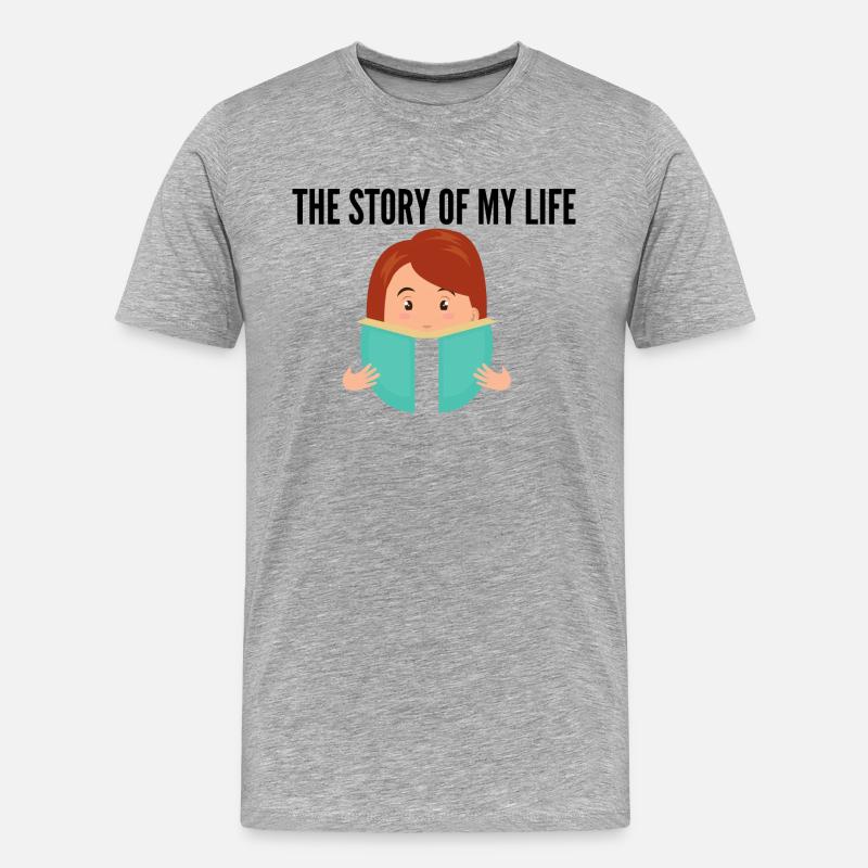 Die Lebensgeschichte eines Buchliebhaber - Männer Premium Bio T-Shirt - Grau meliert