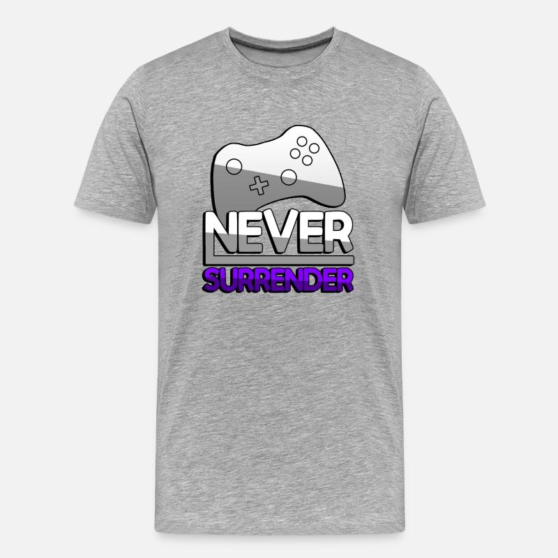 NEVER SURRENDER (Lila) + Controller - Gaming - Männer Premium Bio T-Shirt - Grau meliert