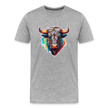Taureau / Taureau / Animal / Cornes / Tauromachie - T-shirt bio Premium Homme - gris chiné - Devant - Damien (186cm)