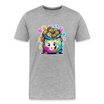 Sac d’argent / Billets / Pièces de monnaie / Zaster / Fortune - T-shirt bio Premium Homme - gris chiné - Devant - Damien (186cm)