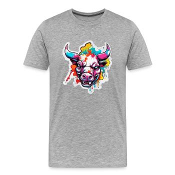 Taureau / Taureau / Animal / Cornes / Tauromachie - T-shirt bio Premium Homme - gris chiné - Devant - Damien (186cm)