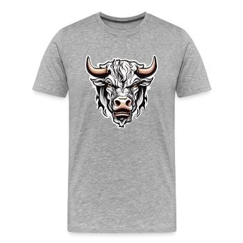 Taureau / Taureau / Animal / Cornes / Tauromachie - T-shirt bio Premium Homme - gris chiné - Devant - Damien (186cm)
